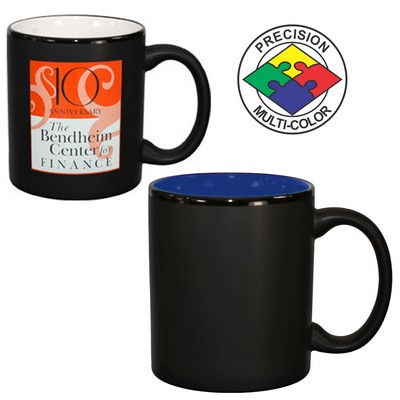 11 Oz. Black Satin/Royal Blue 2 Tone C-Handle Hilo Mug - Dishwasher Resistant - Precision Spot Color