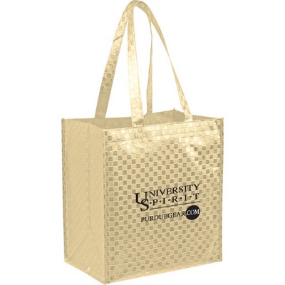 Non Woven Patterned Finish Metallic Designer Tote Bag (12"x8"x13")