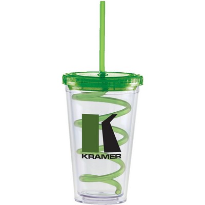 16 Oz. Carnival Cup w/Color Curly Straw & Color Lid