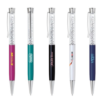 Crystal-I Twist Action Ballpoint Pen w/Silver Crystals & Thin Barrel