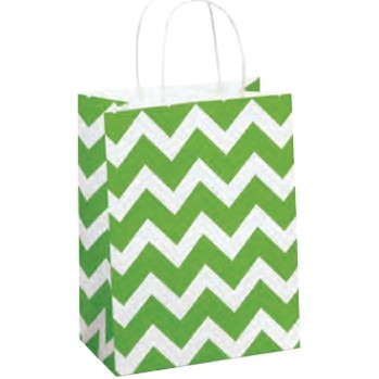 Lime Green Chevron 100% Recycled White Kraft Chimp Shopping Bag