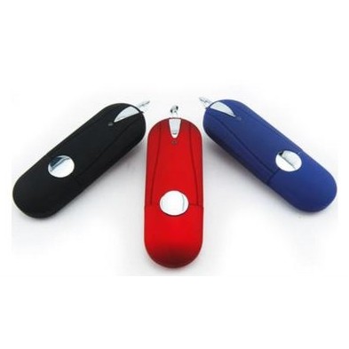 Oval Shaped Plastic USB Drive W/Silver Accents & Integrated Key Ring