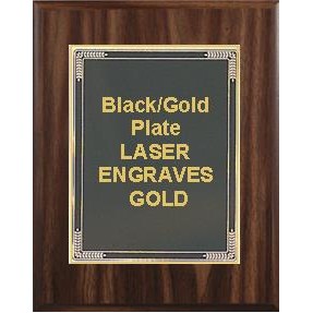 Walnut Plaque 8" x 10" - Black/Gold - 6" x 8" Marble Mist Plate