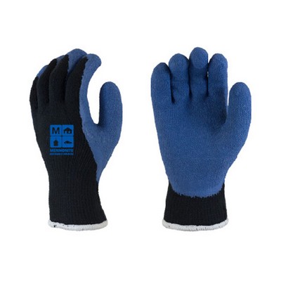 Premium blue glove, rubber coated palm & fingers, black thermal liner, screen printed