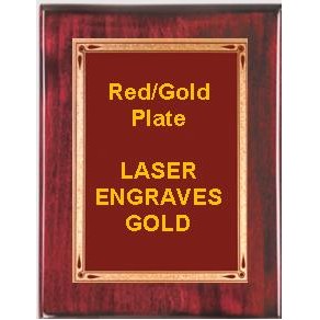 Rosewood 9" x 12" Piano Finish Plaque - 7" x 10" Red/Gold Teardrop Plate