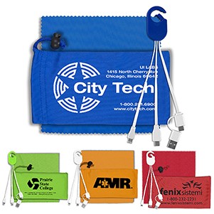 "RECHARGE PACK" Mobile Tech Charging Cable Kit in Microfiber Cinch Pack