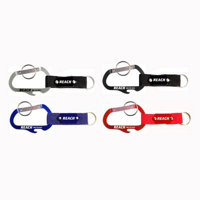 Carabiner with Bottle Opener Strap and Metal Plate