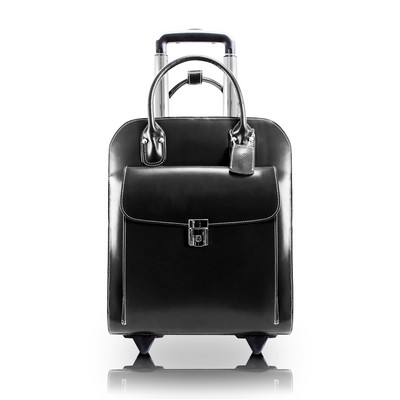 UPTOWN | 15" Black Leather Vertical Wheeled Laptop Case | McKleinUSA