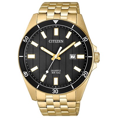 Citizen® Men's Quartz Watch w/Gold-Tone Case & Black Dial