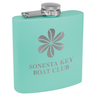 6 Oz. Matte Teal Powder Coated Flask