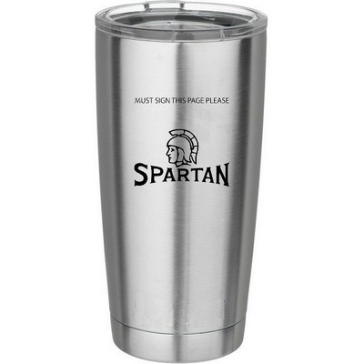 20 Oz. Double Walled Vacuum Insulated Stainless Steel Tumbler w/ Clear Snap-on Cap