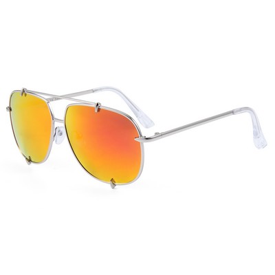 Sunglasses - Red Mirror Lenses - Silver Frames