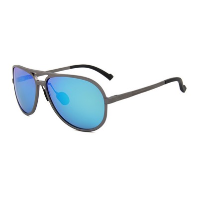 Sunglasses - Blue Mirror Lenses - Metallic Gray Frames