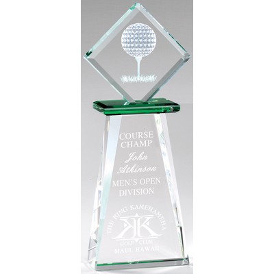 Diamond with 3-D Golf Ball and Tee on Green Pedestal, Medium (3-1/4"x8-1/2")