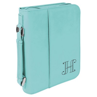 Teal Leatherette 6-3/4" x 9-1/4" Book/Bible Cover with Handle & Zipper