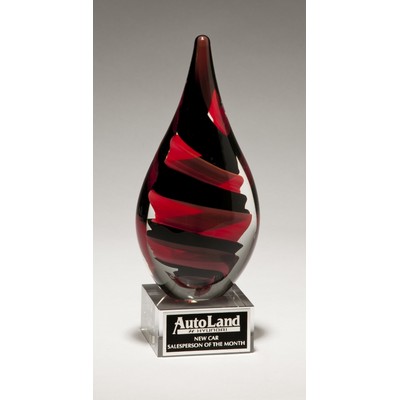 Black and Red Helix Patterns Art Glass Award on Clear Glass Base (4" x 8")