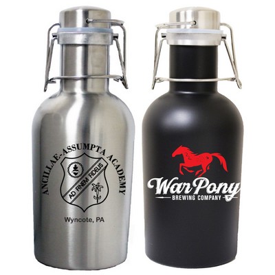 32 Oz. Single Wall Stainless Steel Beer Growler with Swing Top