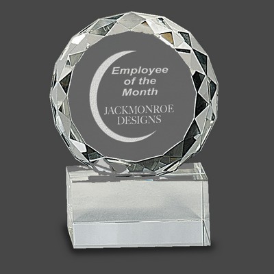 Crystal Gem Cut Circle Award Series on Clear Crystal Base, X-Small (3-1/4"x 4"H)