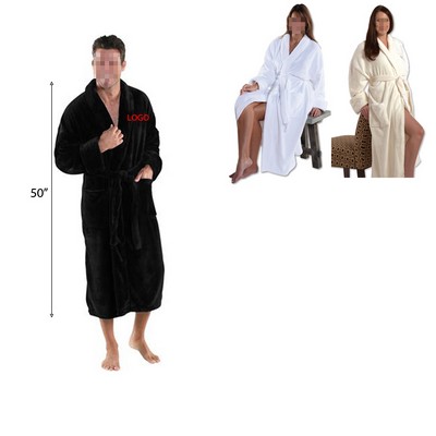 Custom Embroidered Plush Soft Warm Polyester Coral Fleece Fabric Shawl Collar Bathrobe Robe