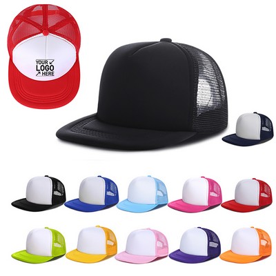 Kids 2 Tone Mesh Curved Bill Trucker Cap With Adjustable Snapback