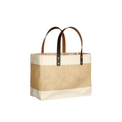 J923 Laminated Elegant Jute / Cotton Tote SERENE With Fancy Leather Handles