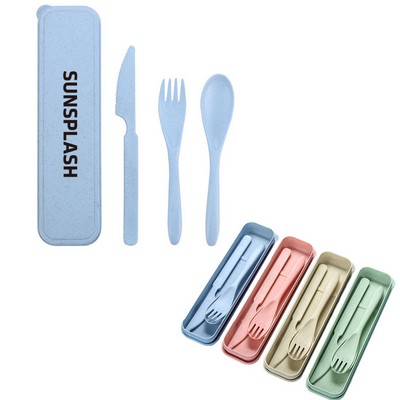 Travel Wheat Straw Utensil Set With Container