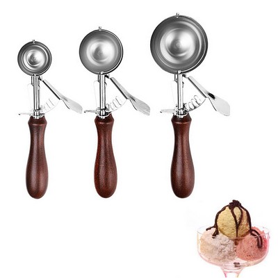 Ice Cream Scoop With Wooden Handle Trigger Release