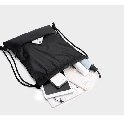 Advertising drawstring sports backpack with front pocket