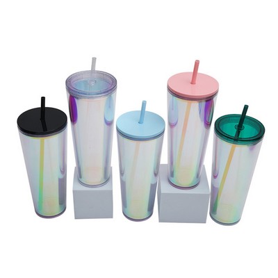 24 Oz. Laser Double Wall Plastic Straw Cup