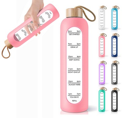 32Oz. Motivational Time-Marked Glass Water Bottle