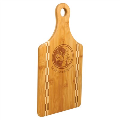 13 1/2" x 7" Paddle Shaped Bamboo Cutting Board with Butcher Block Inlay