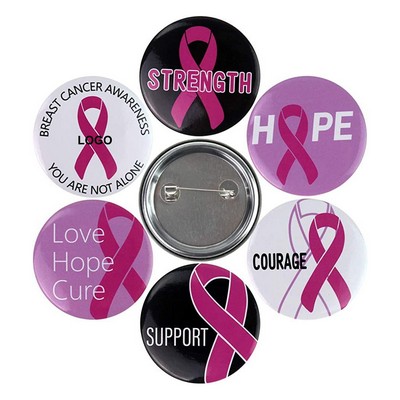 Pink Ribbon Round Button Pin