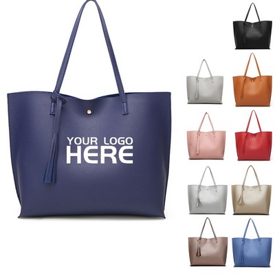 Women PU Leather Tassel Tote Bag