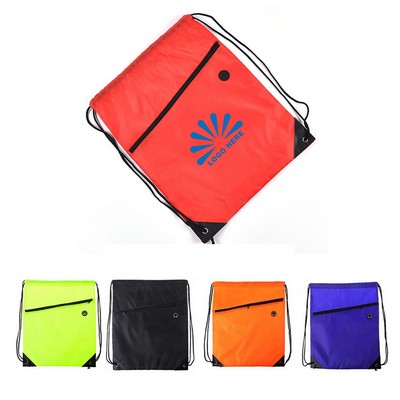 Zipper Drawstring Backpack With Earphone Hole