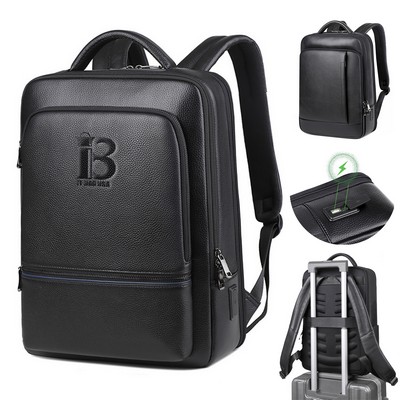 Classic Black Leather Slim Backpack