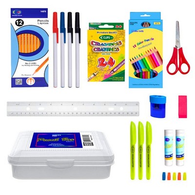 Middle School Supply Kits - Writing Supplies & Pencil Box (Case of 24)