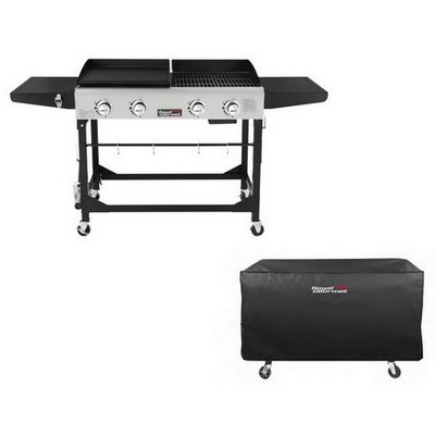 Keg Products Black/Silver 4-Burner Gas Grill & Griddle Combo w/Grill Cover