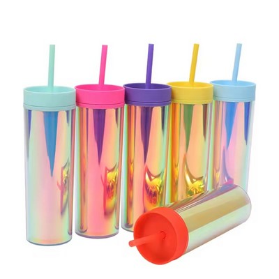 16OZ Double Walled Shiny Tumblers With Straw