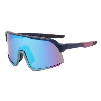 Goggle Sunglasses - Blue Mirror Lenses - Blue and Violet Frames