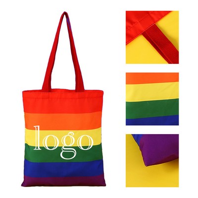 LGBT Pride Rainbow Eco-Friendly Polyester Canvas Tote Bag 13"x15"