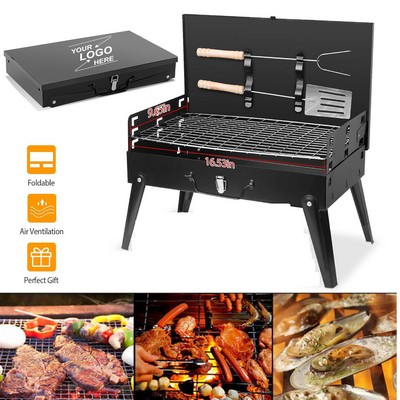 Portable Foldable Camping Grill with BBQ Tools