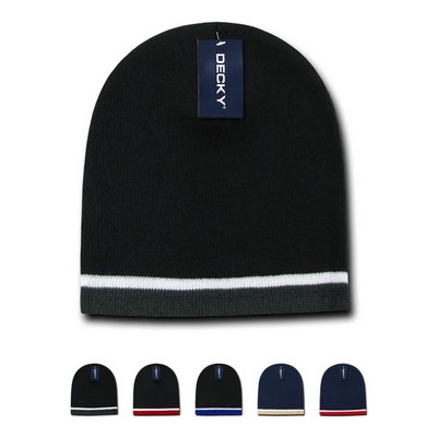 Decky Double Striped Knit Beanie Cap