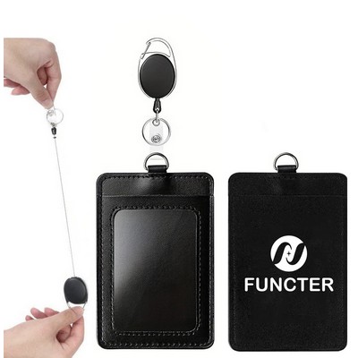 PU Leather Badge Holder With Heavy Duty Retractable Badge Reel