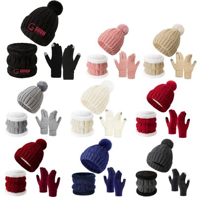 3 Piece Scarf/Gloves/Hat Knit Set