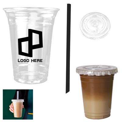 16-Ounce Coffee Cup With Flat Lid And Black Wide Straw