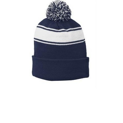 Sport-Tek® Stripe Pom Pom Beanie