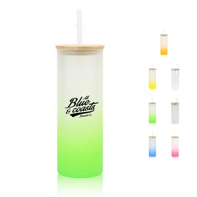 25oz Bamboo Lid Gradient Frosted Glass Tumbler