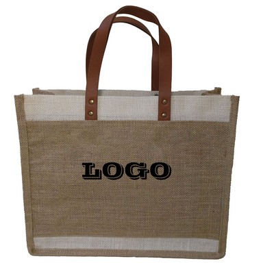 Jute Shopper Tote With Recycled Cotton Pocket