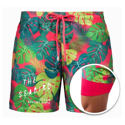 Men's Swim Trunks with Compression Liner & Pocket - Full Color Printed