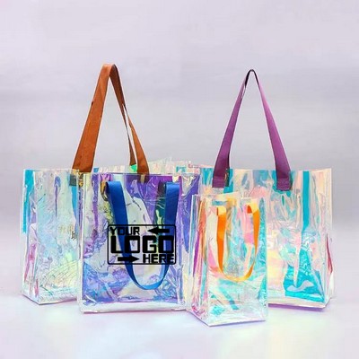 15.8"W PVC Iridescent Clear Tote Bag